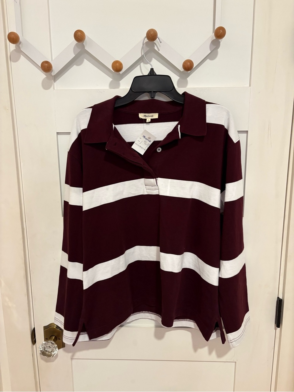 NWT Madewell Burgundy and White Striped Rugby Shirt